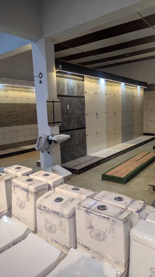 Bathroom fixtures and sanitary ware display at Aura Investments Uganda