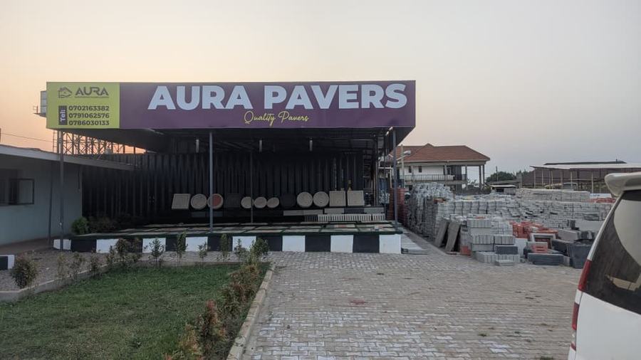 Aura Pavers showroom and paving materials display in Kampala